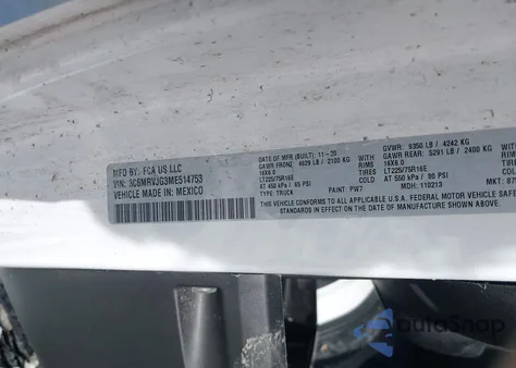 2021 Ram Promaster 3500 Cargo Van High Roof 159 Wb Ext z USA, uszkodzony, nr VIN 3C6MRVJG3ME514753